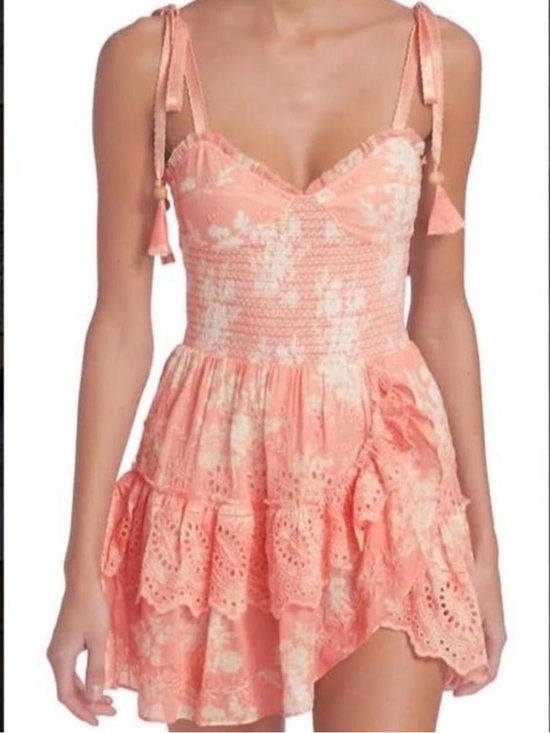 LoveShackFancy Dresses & Skirts - LoveShackFancy Coral and White Floral Smocked Dress